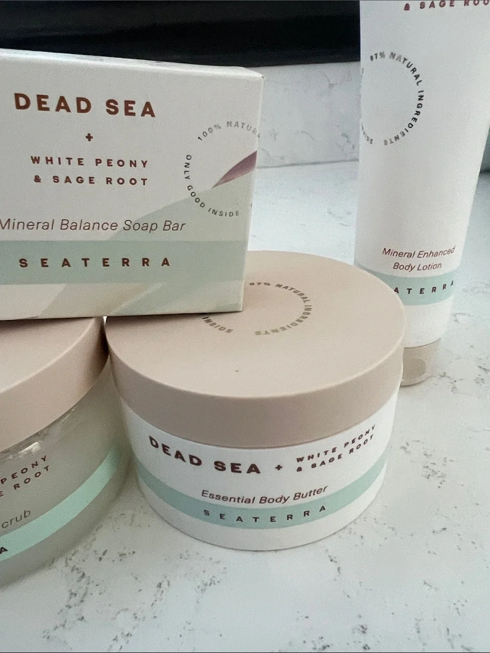 Seacret Dead Sea White Peony & Sage Root Mineral Body Butter& salt and oil scrub